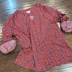 J. Jill Red Floral Blouse